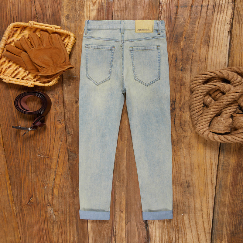 Casual Retro Korean Style Slim-fitting Ankle-tied Stretch Men's Jeans Casual Retro Korean Style Slim-fitting Ankle-tied Stretch Men's Jeans