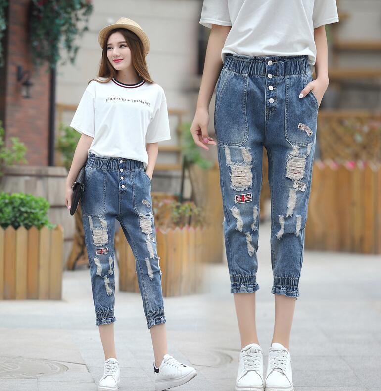 Fashionable Simple Loose Drawstring High Waist Jeans For Women Fashionable Simple Loose Drawstring High Waist Jeans For Women