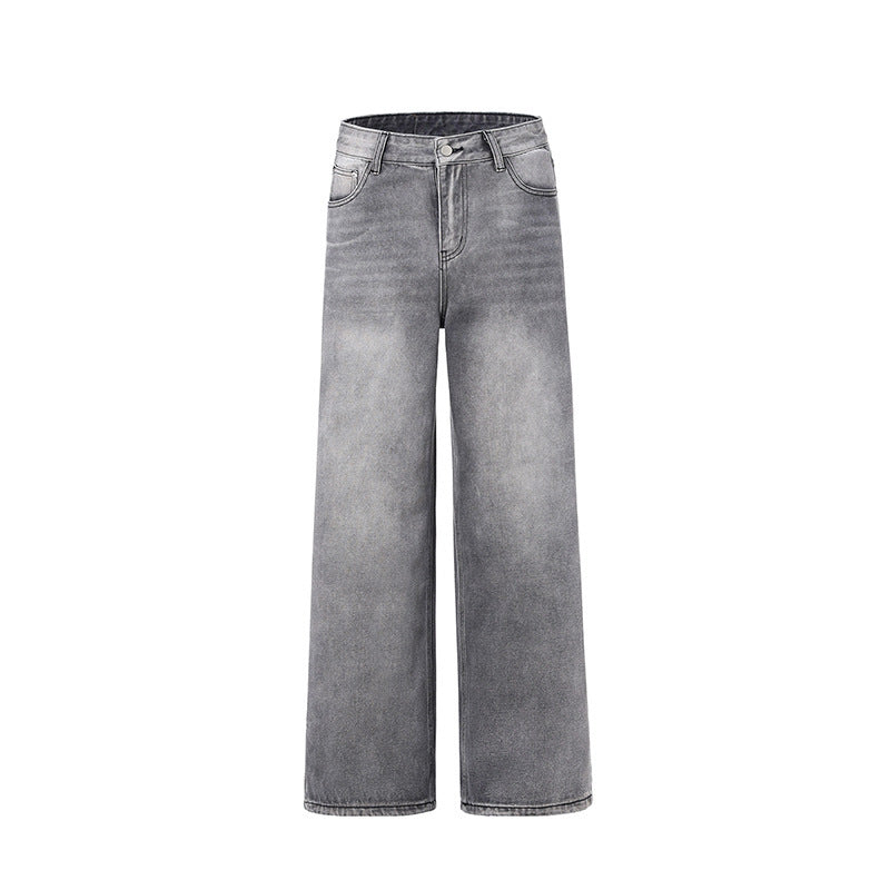 Retro Washed Smoky Gray Jeans Men And Women Loose Retro Washed Smoky Gray Jeans Men And Women Loose