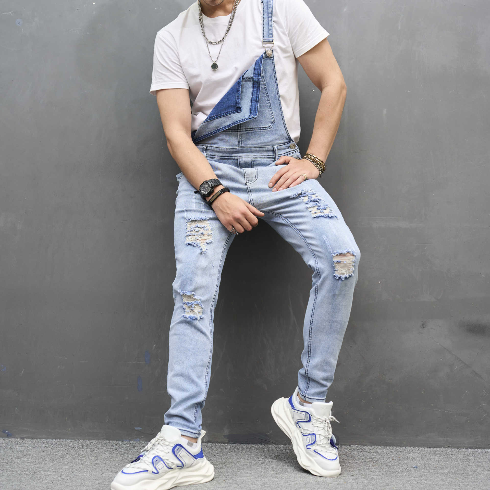 Men's Slim Ripped Strap Skinny Trousers Men's Slim Ripped Strap Skinny Trousers