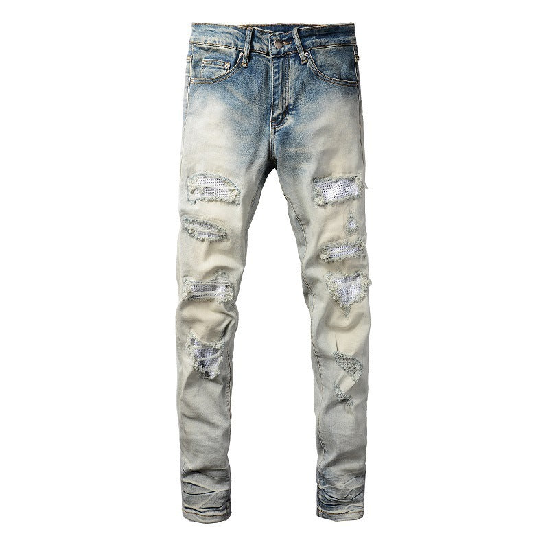 Street Trend Casual Cool Hole & Patch Diamond Slim Fit Men Street Trend Casual Cool Hole & Patch Diamond Slim Fit Men