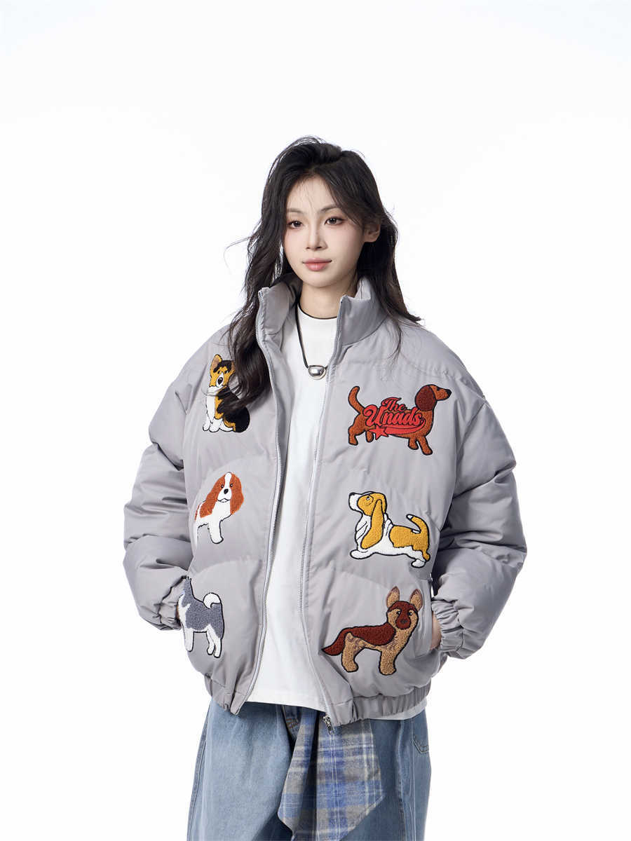 Women's Loose Retro Puppy Embroidered Cotton-padded Jacket Women's Loose Retro Puppy Embroidered Cotton-padded Jacket