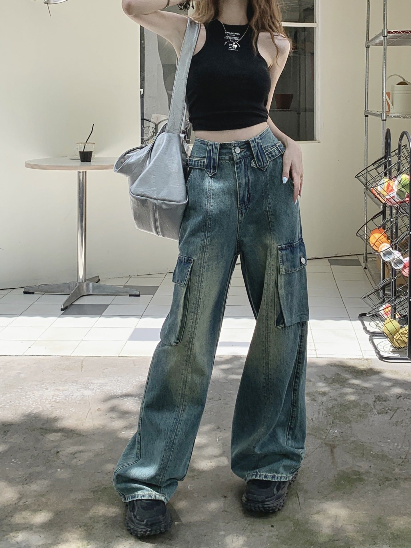 Slim Fit Loose High Waist Slimming Wide Leg American Retro Workwear Straight Jeans For Women Slim Fit Loose High Waist Slimming Wide Leg American Retro Workwear Straight Jeans For Women