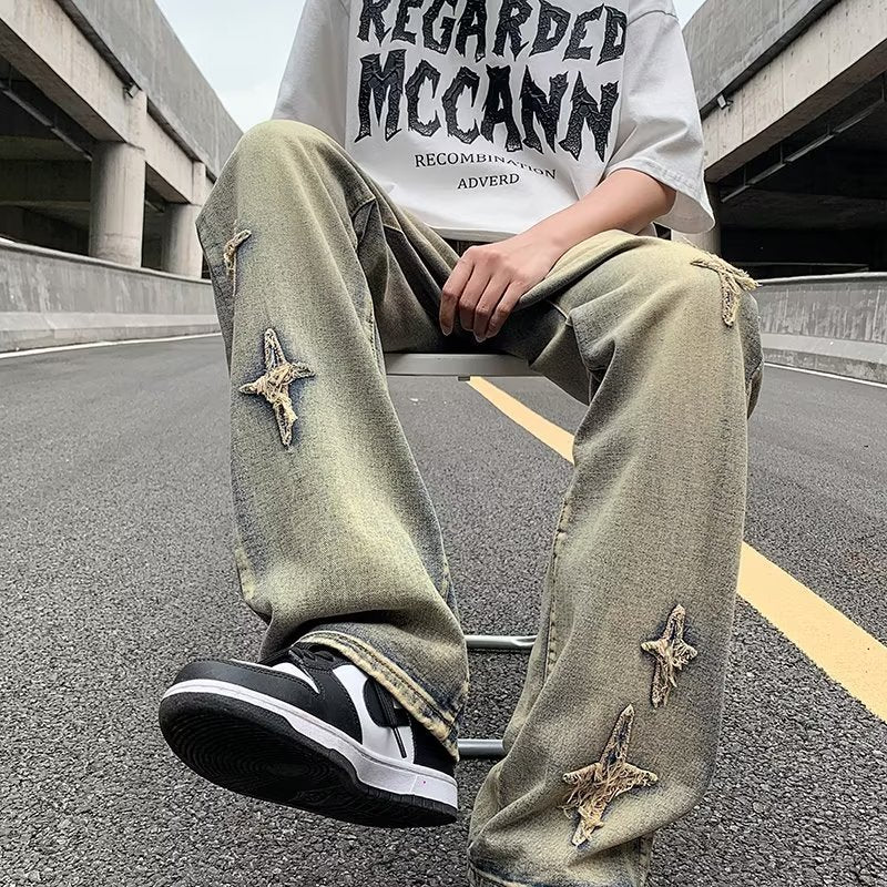 Zipper Loose Denim Trousers Men Zipper Loose Denim Trousers Men