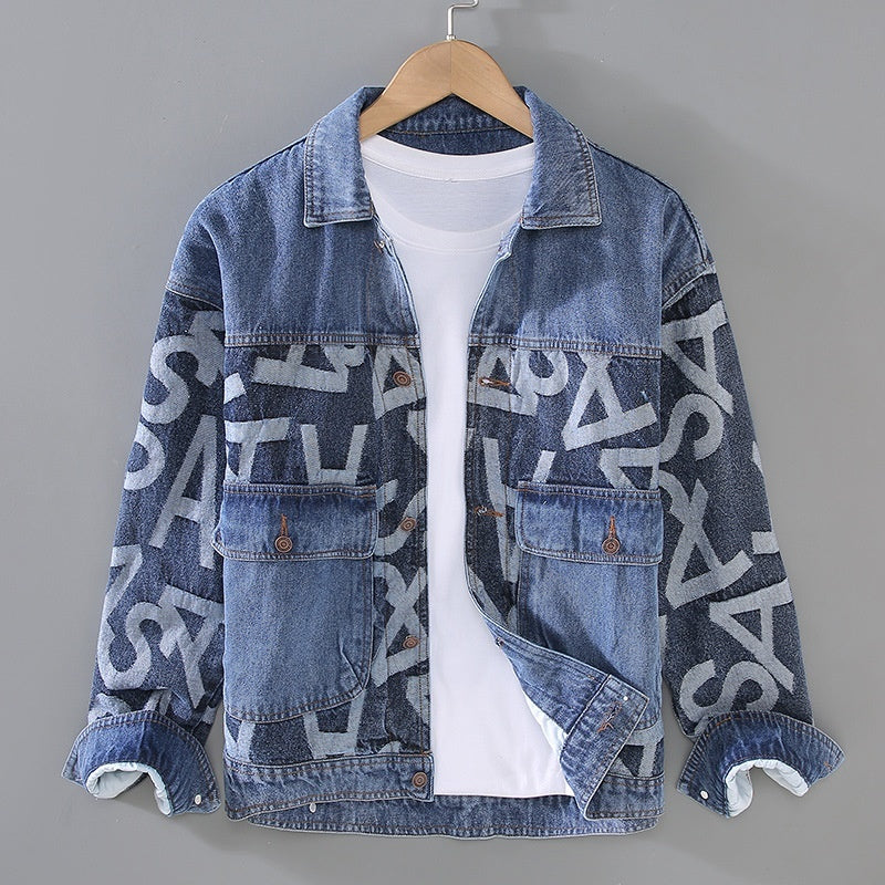 G066 Korean Style Trendy Men's Youth Heavy Craft Wash Denim Stitching Baggy Coat Jacket G066 Korean Style Trendy Men's Youth Heavy Craft Wash Denim Stitching Baggy Coat Jacket