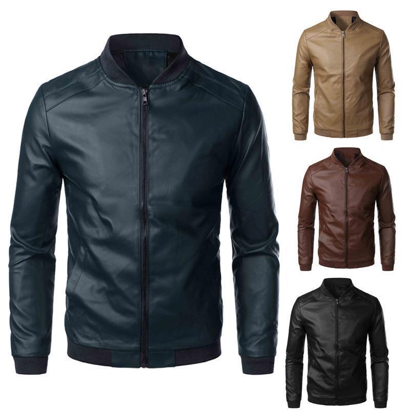 Men's Leather Jacket Fashion Locomotive Slim Stand Collar Coat Men's Leather Jacket Fashion Locomotive Slim Stand Collar Coat
