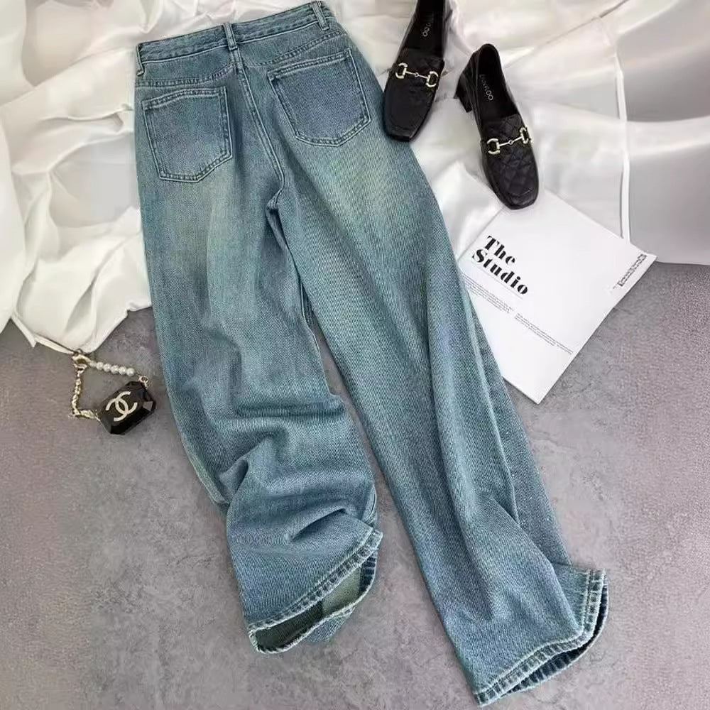 Starry Diamond In The Debris Rhinestone Straight Jeans For Women Starry Diamond In The Debris Rhinestone Straight Jeans For Women