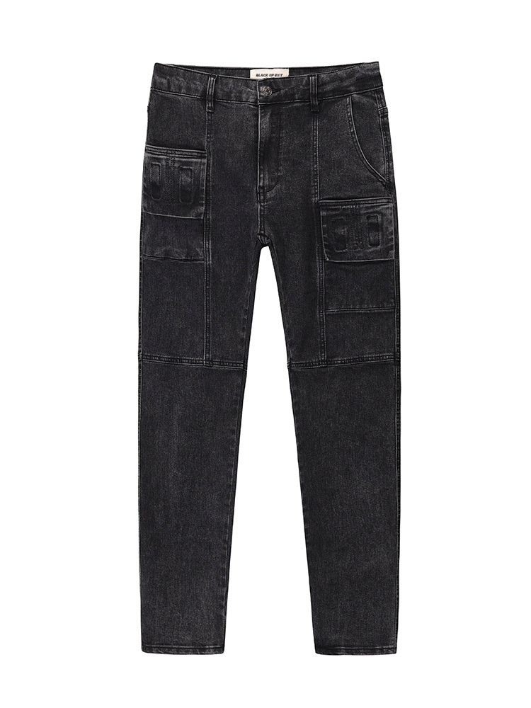 High Street Three-dimensional Pocket Stitching Slim Stretch Jeans Men High Street Three-dimensional Pocket Stitching Slim Stretch Jeans Men