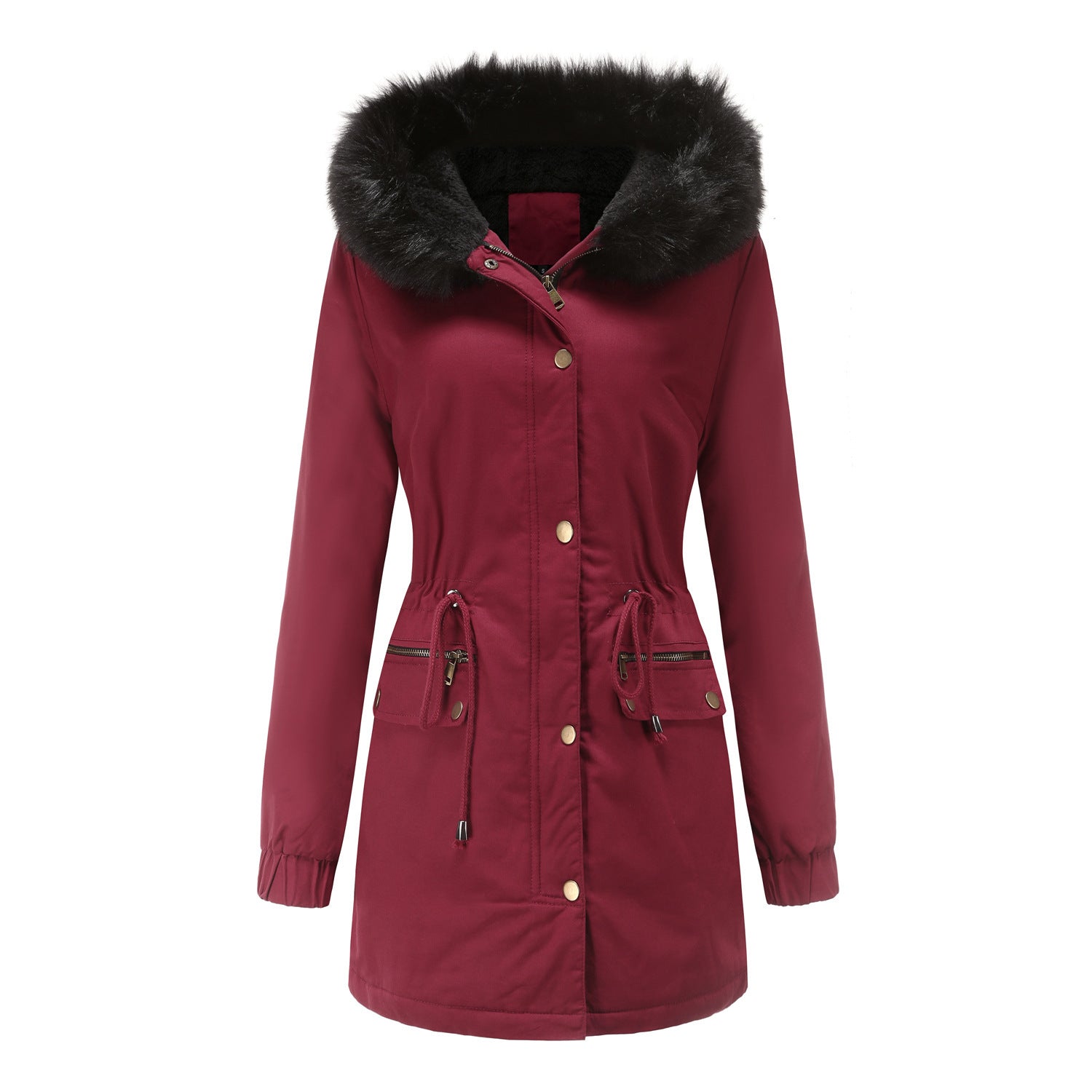 Women's Mid-length Fur Collar Coat Parker Cotton-padded Coat Women's Mid-length Fur Collar Coat Parker Cotton-padded Coat