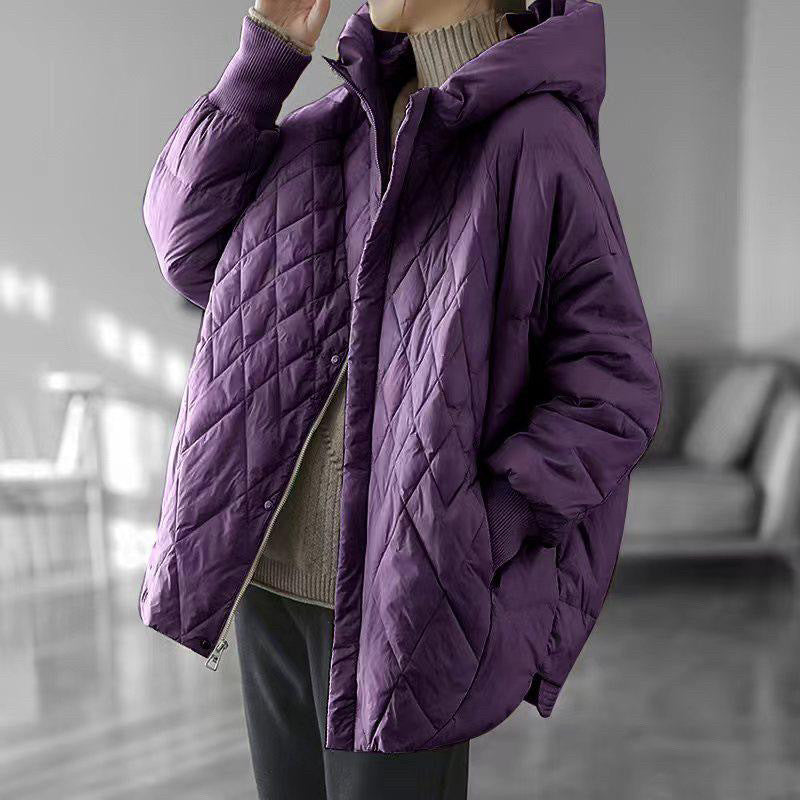 Diamond Lattice Artistic Loose White Duck Down Jacket Diamond Lattice Artistic Loose White Duck Down Jacket