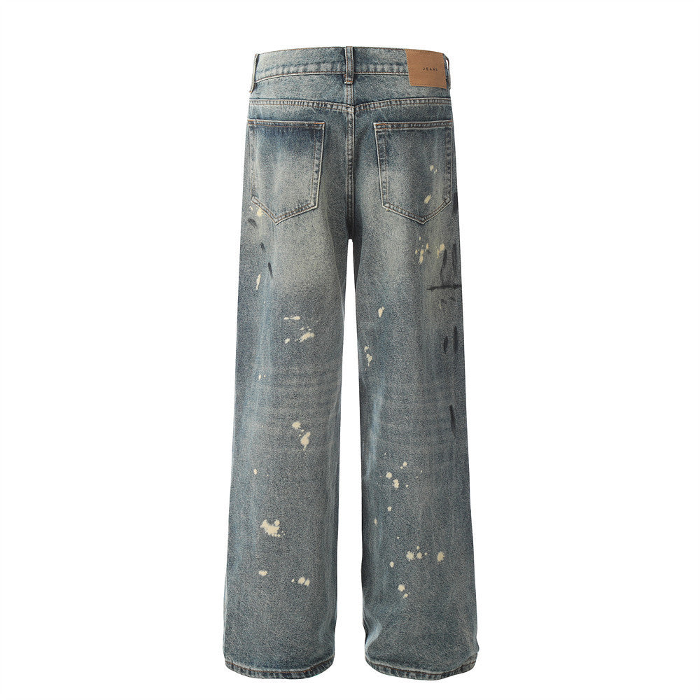 Tie-dyed Splash-ink Straight Jeans Men's High Street Tie-dyed Splash-ink Straight Jeans Men's High Street