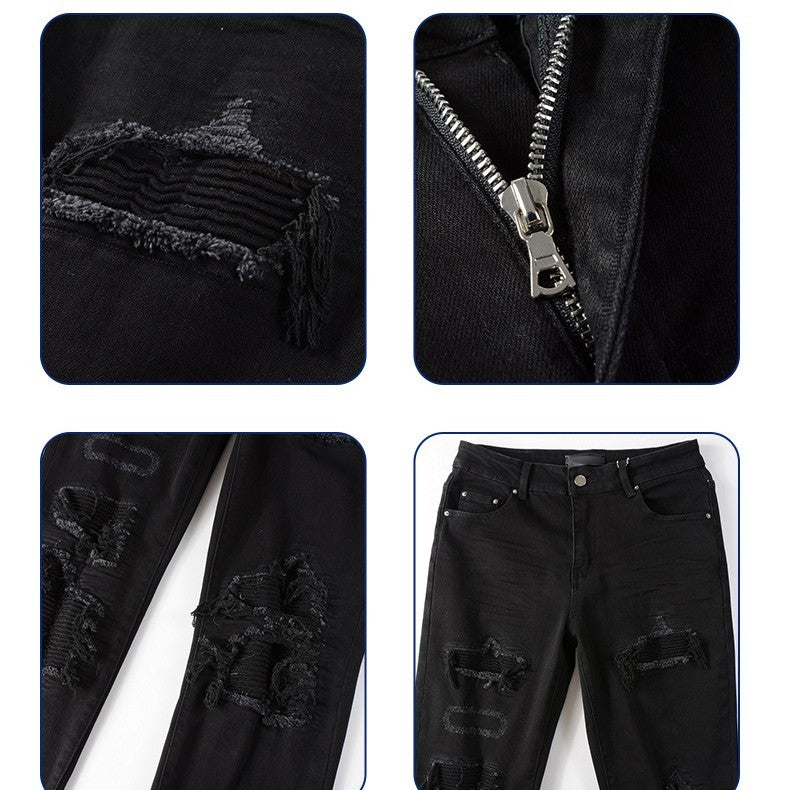 Black Patch Pleated Jeans For Men Black Patch Pleated Jeans For Men