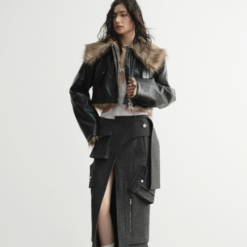 Wild Loose Feeling Fur Reverse Leather Jacket Short Coat Wild Loose Feeling Fur Reverse Leather Jacket Short Coat