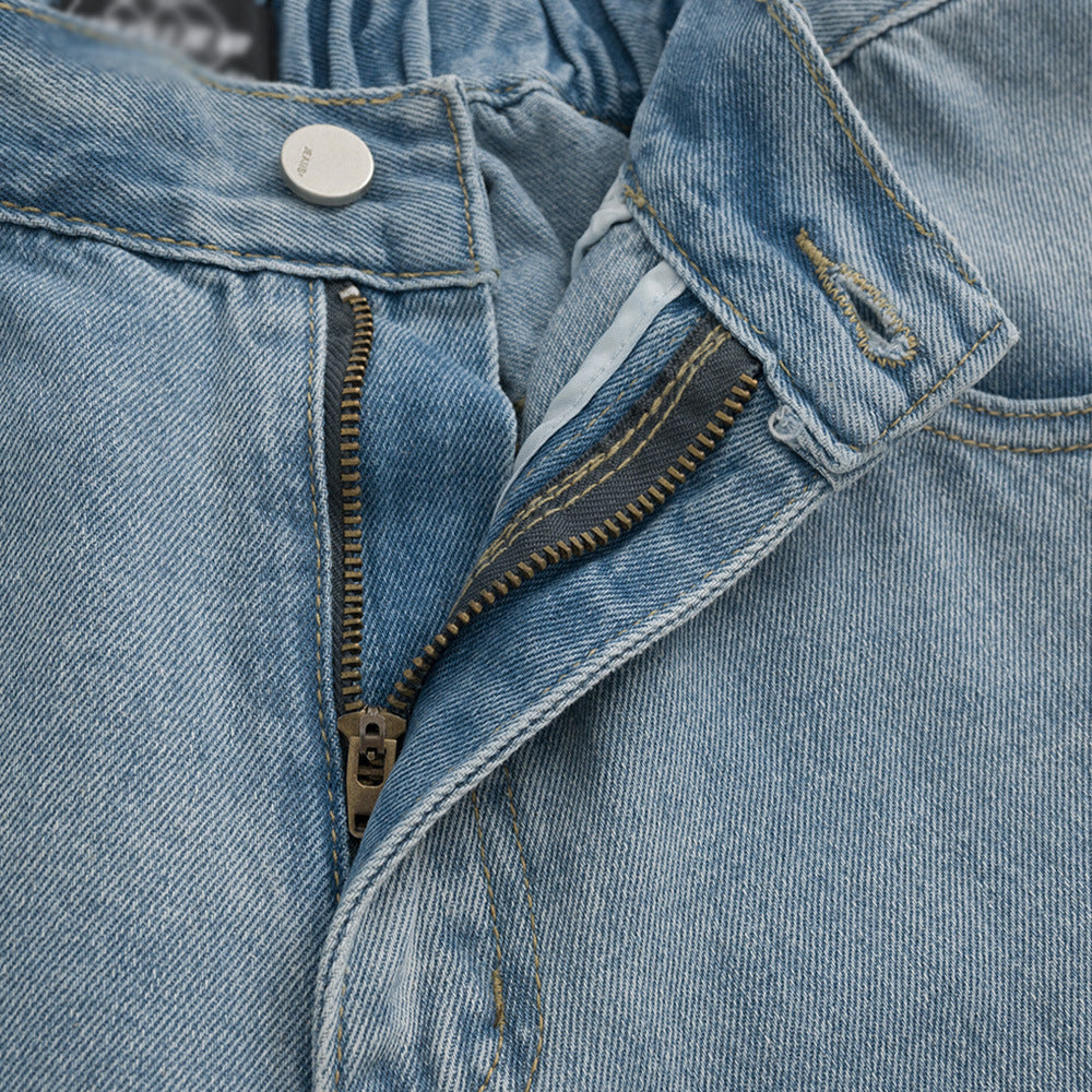 Washed And Faded Denim Trousers Men's Fashion Washed And Faded Denim Trousers Men's Fashion