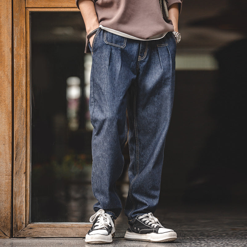 Vintage Denim Washed Elastic Waist Loose Jeans Cityboy Wide Leg Tapered Pants Men Vintage Denim Washed Elastic Waist Loose Jeans Cityboy Wide Leg Tapered Pants Men