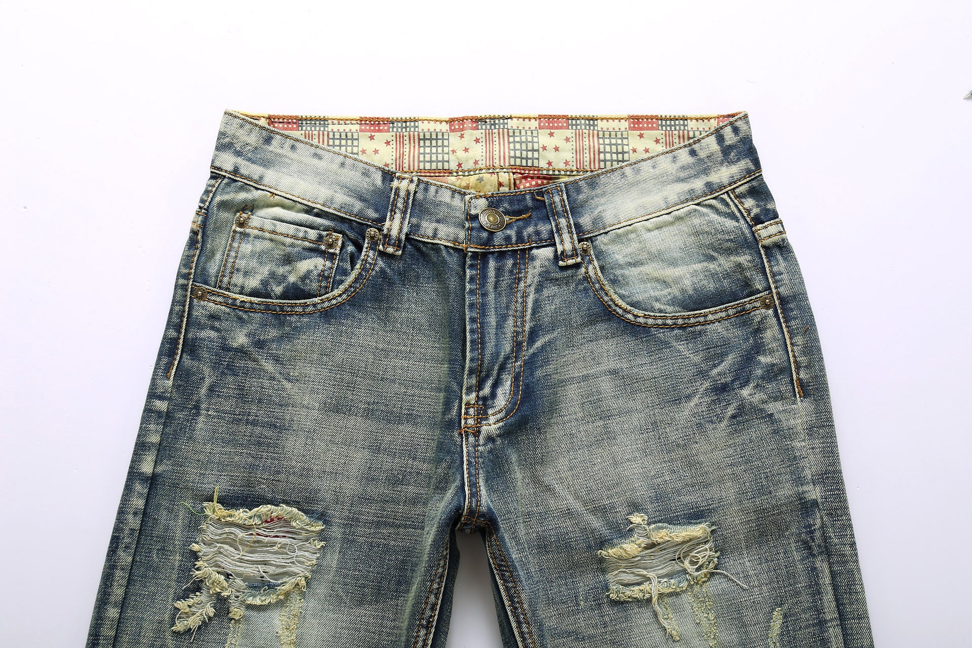 Destruction Print  Men's Pants Mid-rise Jeans Destruction Print  Men's Pants Mid-rise Jeans