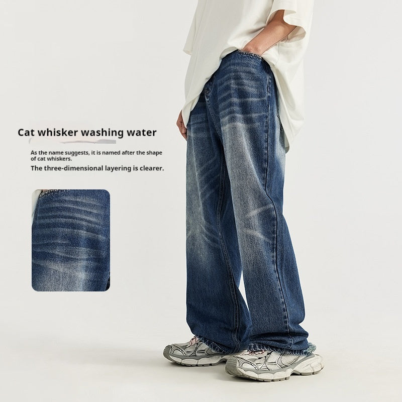 Simple All-matching Straight Men's Clothing Retro Tattered Jeans Wide Leg Jeans Simple All-matching Straight Men's Clothing Retro Tattered Jeans Wide Leg Jeans