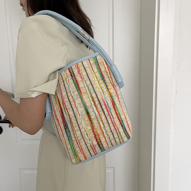 Canvas Bucket Bags For Women Summer Popular New Fashion Color Contrast Canvas Bucket Bags For Women Summer Popular New Fashion Color Contrast