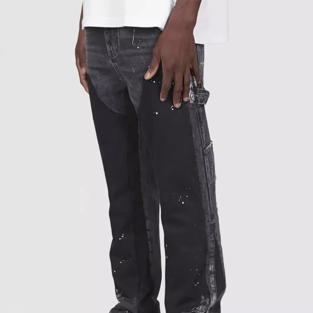 Men's Denim Overalls Laminated Bell-bottom Pants Men's Denim Overalls Laminated Bell-bottom Pants