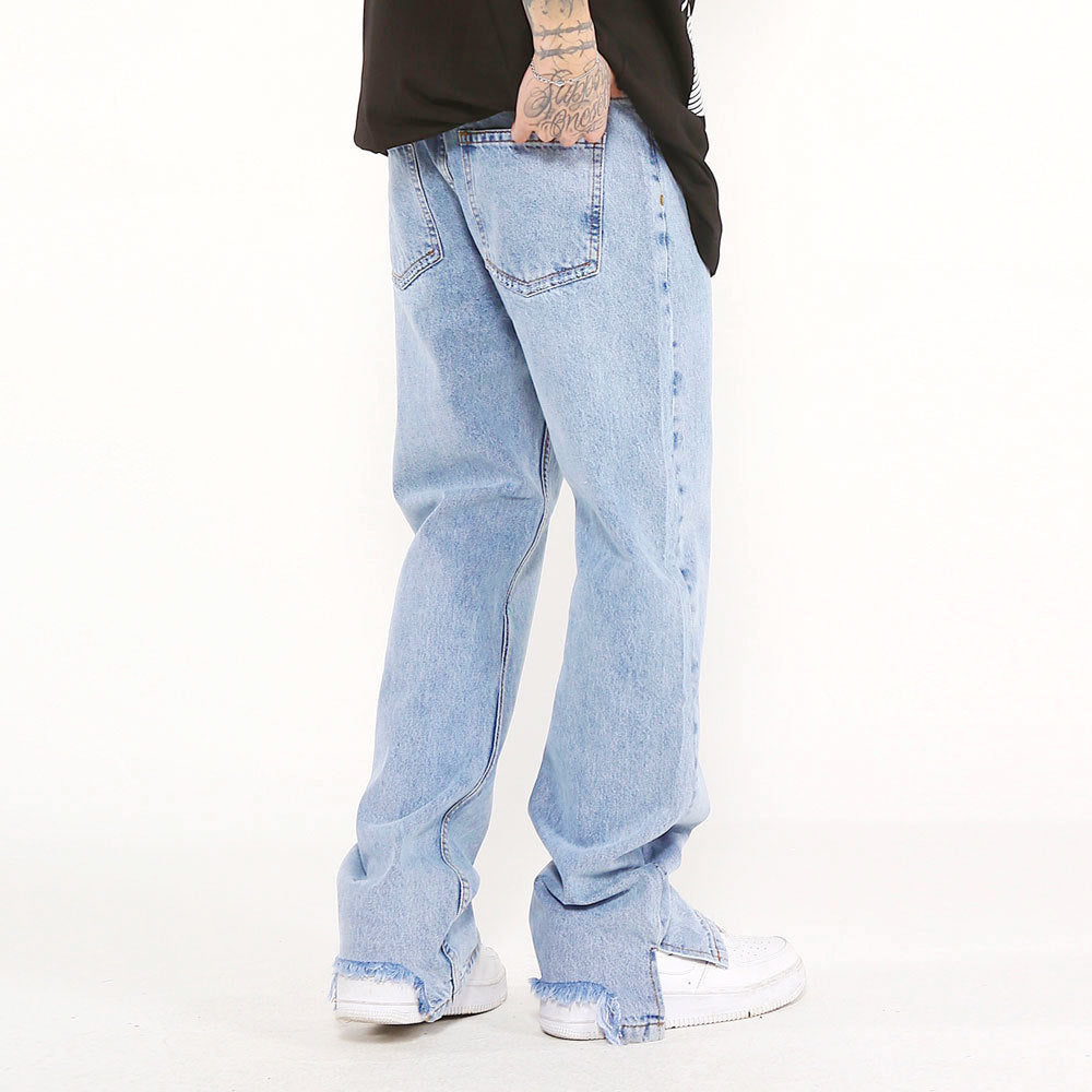 Solid Color Washed Raw Edge Jeans Men Solid Color Washed Raw Edge Jeans Men