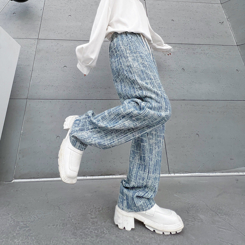 Ins Texture Sense Jacquard Old Loose Jeans Men Ins Texture Sense Jacquard Old Loose Jeans Men
