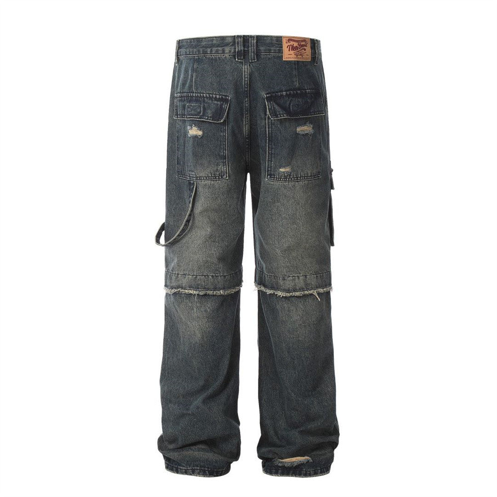 Punk Ripped Cargo Jeans Men's Clothing Punk Ripped Cargo Jeans Men's Clothing