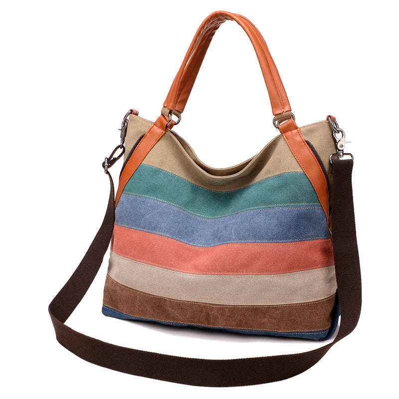 Canvas Ladies Handbag Bumped Stripes Canvas Ladies Handbag Bumped Stripes