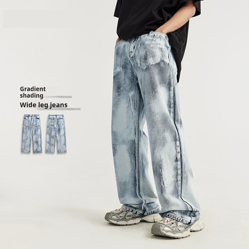 Men's Clothing Gradual Layer Blooming Wide Leg Street Cool Loose Jeans Men's Clothing Gradual Layer Blooming Wide Leg Street Cool Loose Jeans