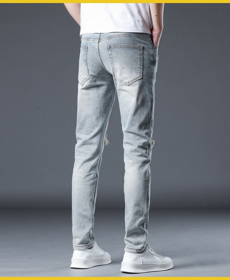 New Patch Ripped Jeans Men's Stretch New Patch Ripped Jeans Men's Stretch