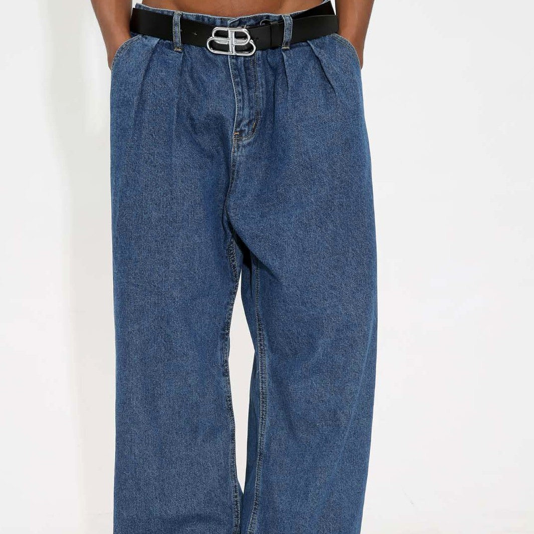 Mid-waist Wide Leg Straight Solid Color Jeans For Men Mid-waist Wide Leg Straight Solid Color Jeans For Men