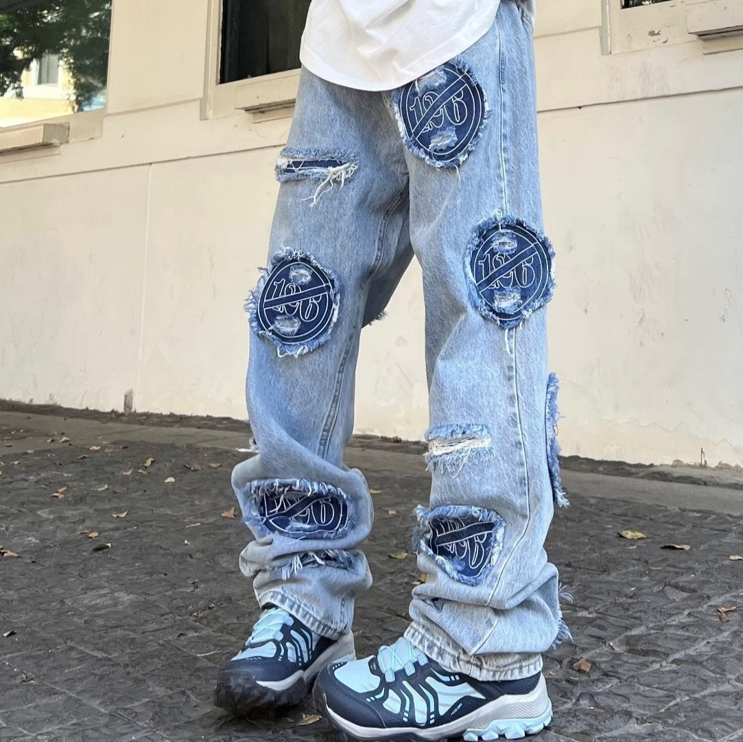 American Retro Washed Ripped Jeans For Men American Retro Washed Ripped Jeans For Men