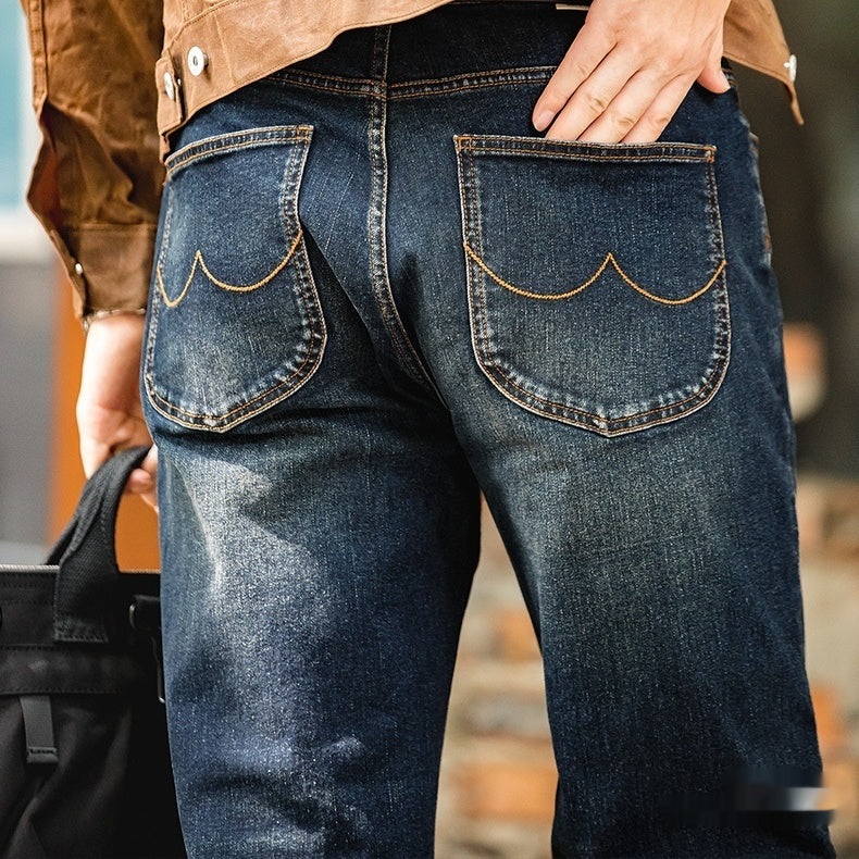 Denim Cotton Men's Vintage Denim Washed Straight Jeans Denim Cotton Men's Vintage Denim Washed Straight Jeans