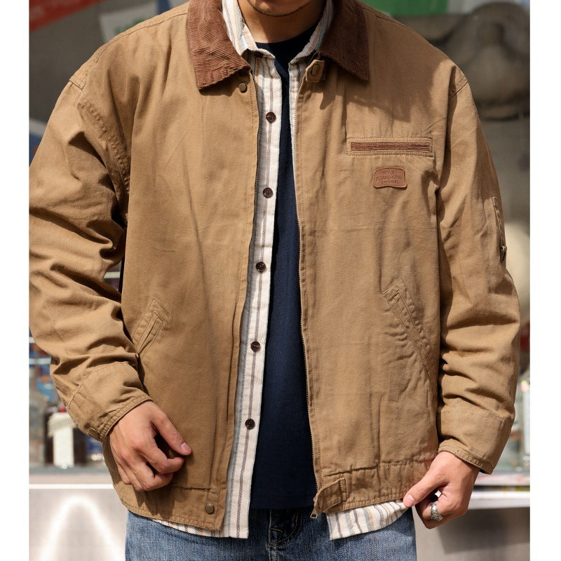 Retro Heavy Canvas Jacket Lapel Day Coat Autumn Retro Heavy Canvas Jacket Lapel Day Coat Autumn