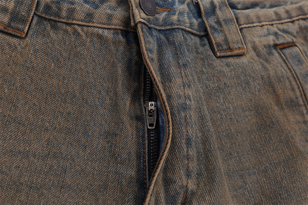 Distressed Dirty Wide-leg Jeans For Men Distressed Dirty Wide-leg Jeans For Men