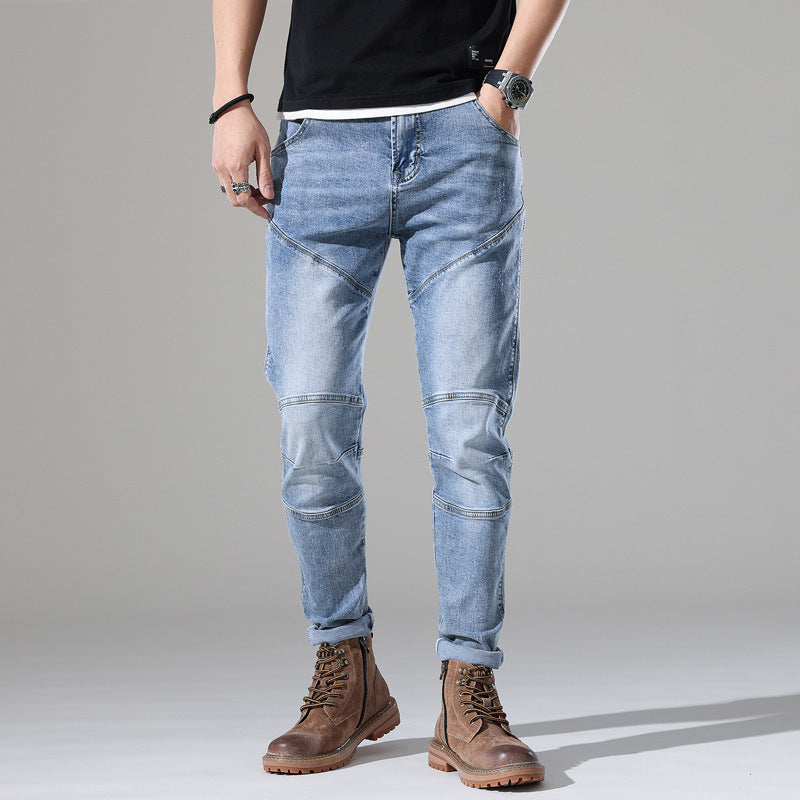 Men's Light-colored Elastic Stitching Embroidered Jeans Men's Light-colored Elastic Stitching Embroidered Jeans