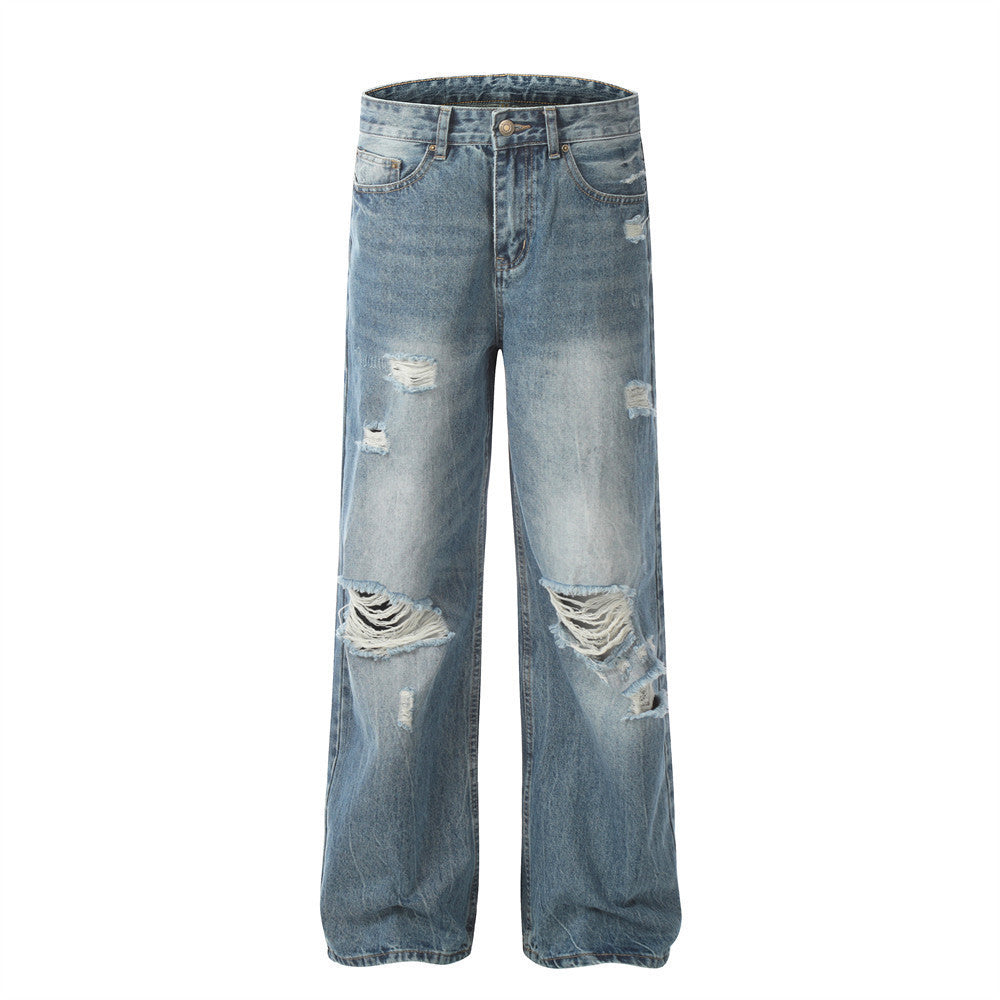 Washed And Frayed Jeans Men's Street Tide Brand Washed And Frayed Jeans Men's Street Tide Brand