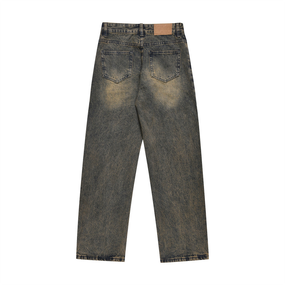 Fashion Personalized Washed Dyed Jeans Men Fashion Personalized Washed Dyed Jeans Men