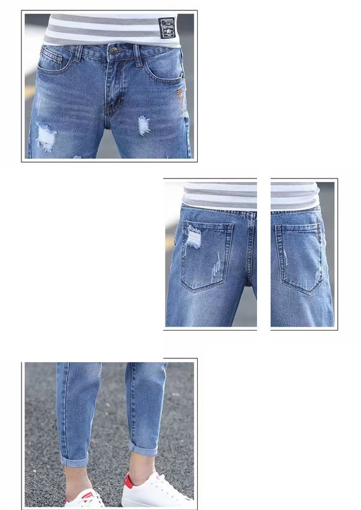 Autumn Men's Cropped Broken Holes Pants Jeans Autumn Men's Cropped Broken Holes Pants Jeans