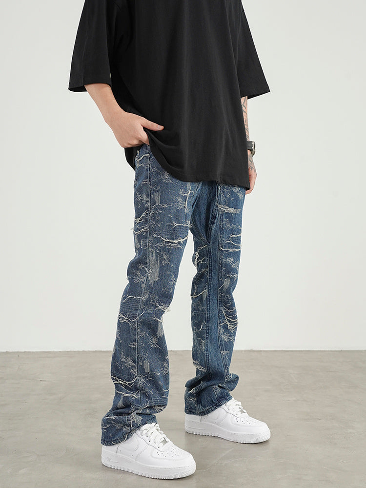 Cat Whiskers Deconstructed Micro Flared Jeans Men Cat Whiskers Deconstructed Micro Flared Jeans Men