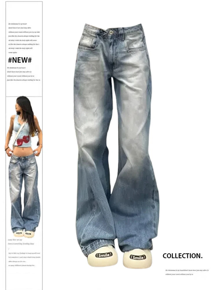 Washed Wear-white Wide Leg Low Waist Jeans For Women Summer New Washed Wear-white Wide Leg Low Waist Jeans For Women Summer New