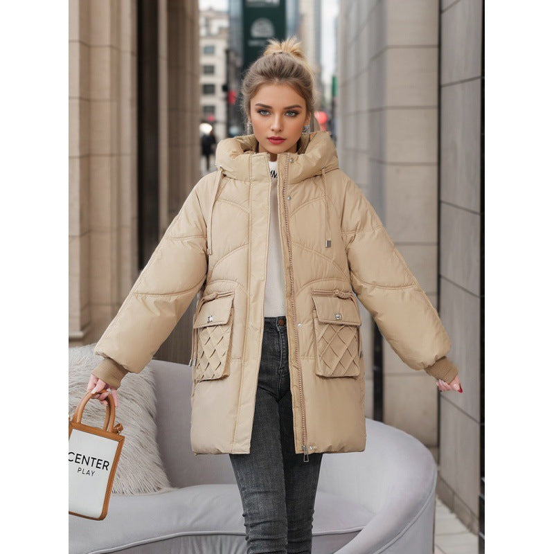 Winter Warm Hooded Coat With Pockets Fashion Solid Color Thicken Straight Cotton Jacket For Women Outerwear Clothing Winter Warm Hooded Coat With Pockets Fashion Solid Color Thicken Straight Cotton Jacket For Women Outerwear Clothing