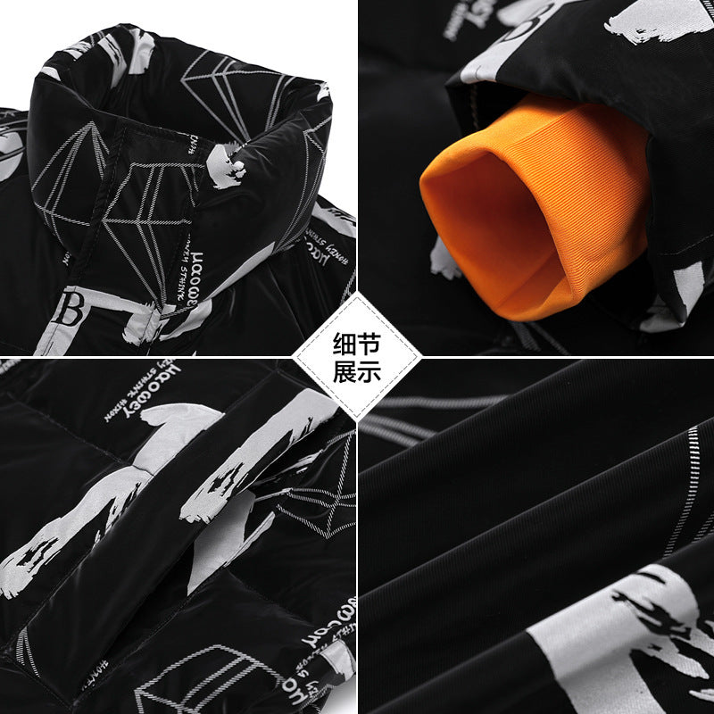 Men's Korean-style Full Printed Thickened Warm 90 White Duck Down Jacket Men's Korean-style Full Printed Thickened Warm 90 White Duck Down Jacket