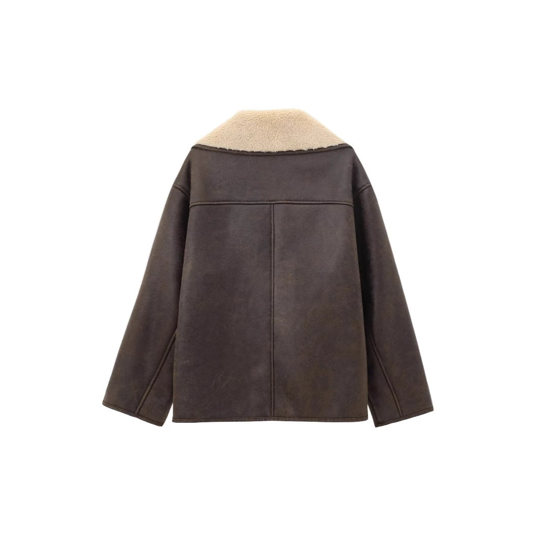 Women's Clothing Retro Lapels Fur Integrated Loose Jacket Women's Clothing Retro Lapels Fur Integrated Loose Jacket