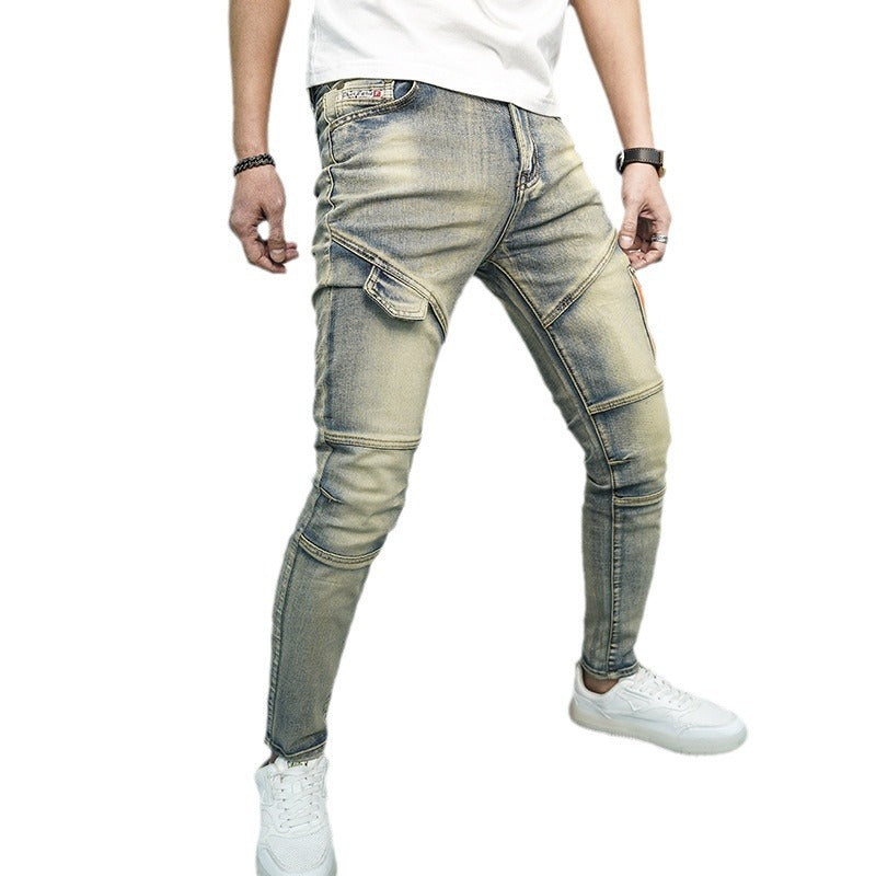 Spring And Summer All-matching Elastic Stitching Skinny Fashion And Handsome Zipper Decorations Men's Jeans Spring And Summer All-matching Elastic Stitching Skinny Fashion And Handsome Zipper Decorations Men's Jeans