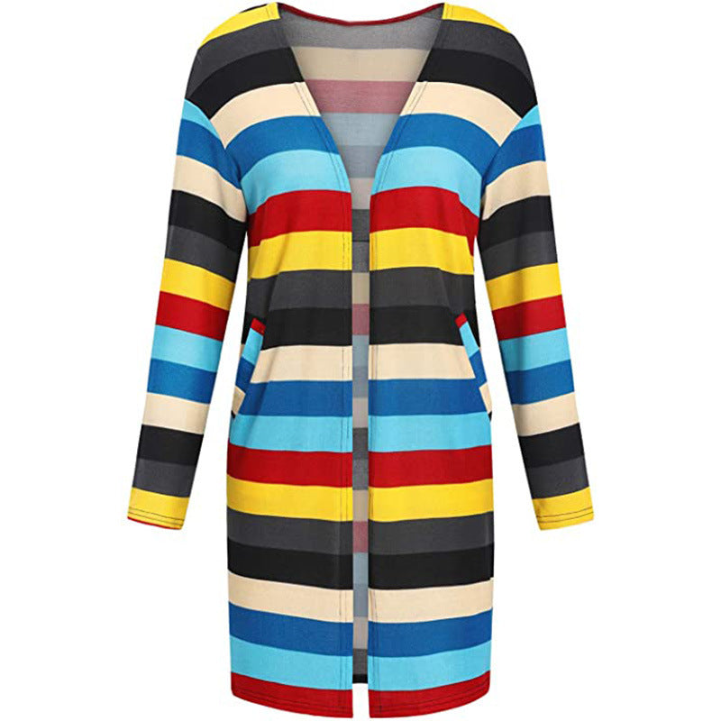 European And American Women's Jackets Striped Print Women's Cardigan Top European And American Women's Jackets Striped Print Women's Cardigan Top
