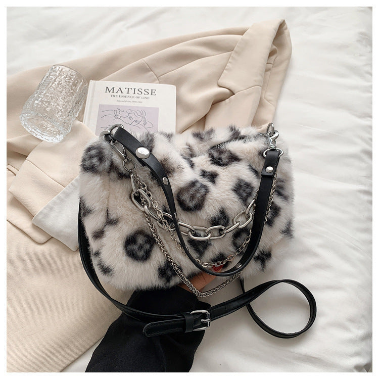 Winter Plush Bags Chain Shoulder Bag Women Flowers Print Handbags Winter Plush Bags Chain Shoulder Bag Women Flowers Print Handbags