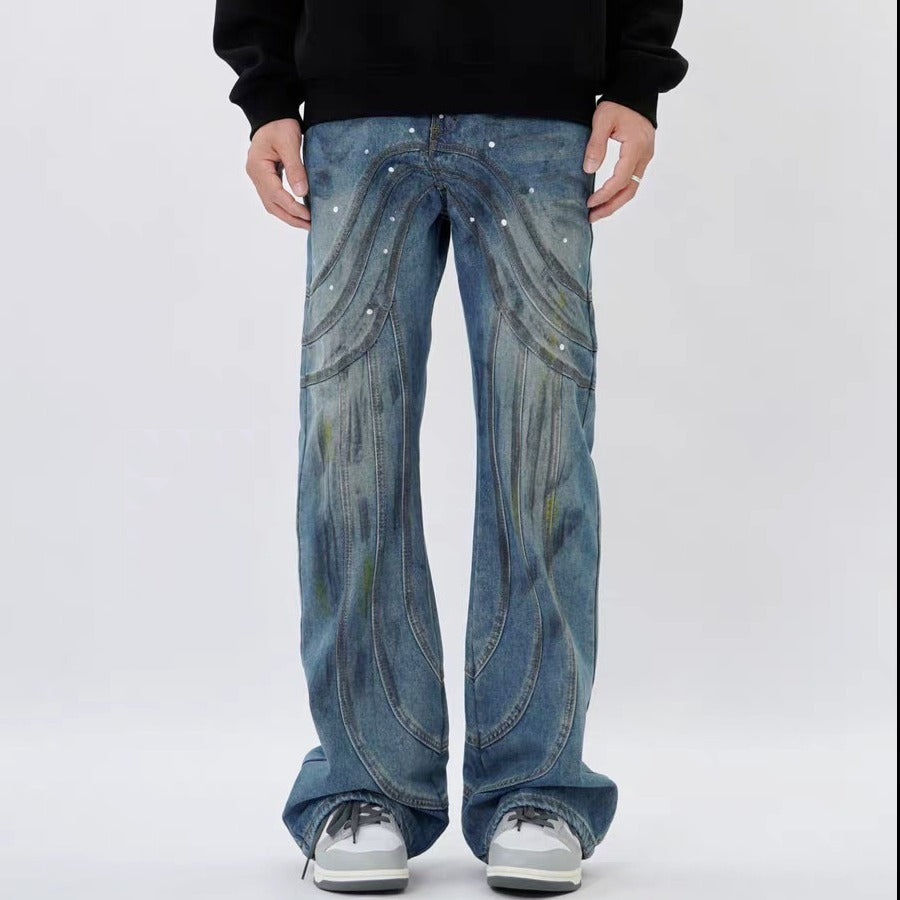 Men's Design Stitching Jeans Loose Men's Design Stitching Jeans Loose