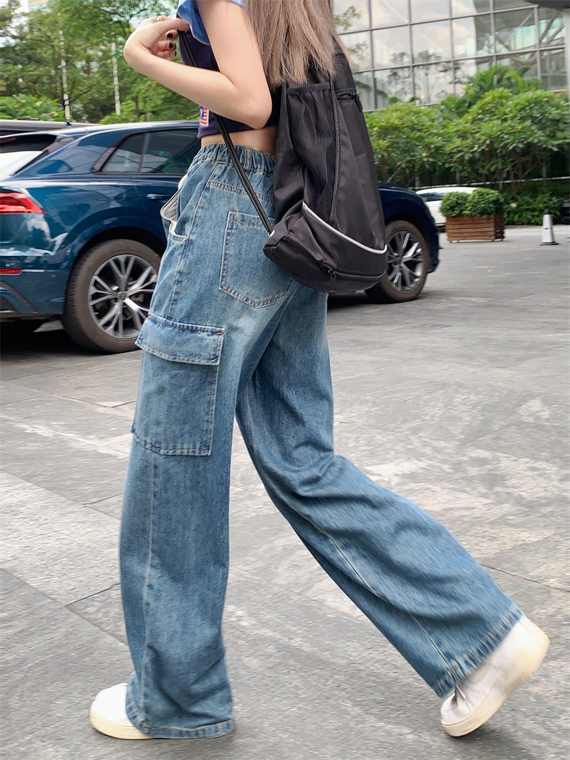 American High Street Drawstring Elastic Waist Jeans Women American High Street Drawstring Elastic Waist Jeans Women