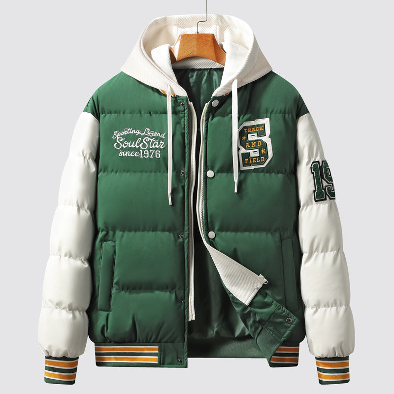 Men's Korean-style Slim-fit Green Hooded Thickened Thermal Coat Men's Korean-style Slim-fit Green Hooded Thickened Thermal Coat