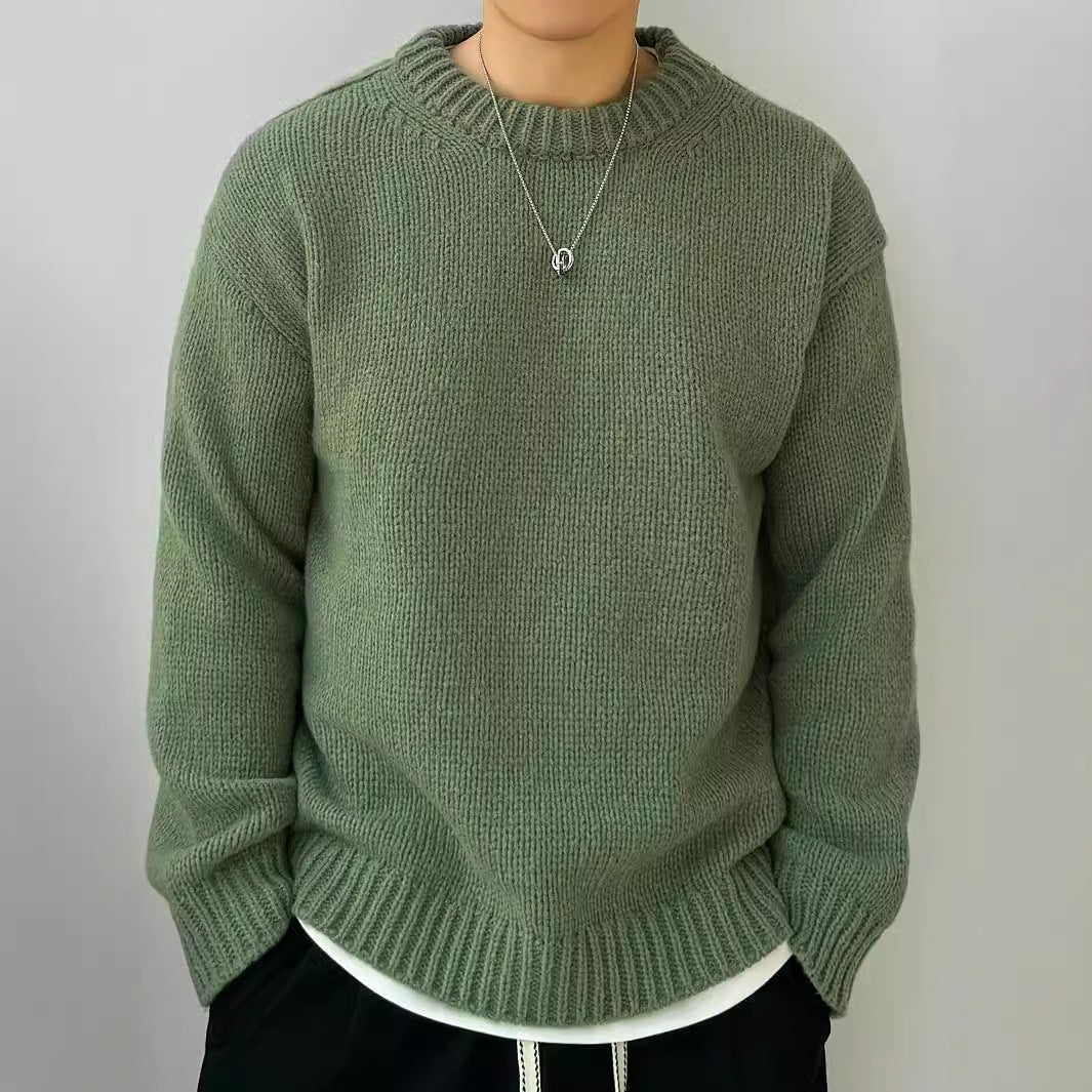 Solid Color Loose Knitted Pullover Leisure Japanese-style Retro Long Sleeve Round Neck Sweater Men Solid Color Loose Knitted Pullover Leisure Japanese-style Retro Long Sleeve Round Neck Sweater Men